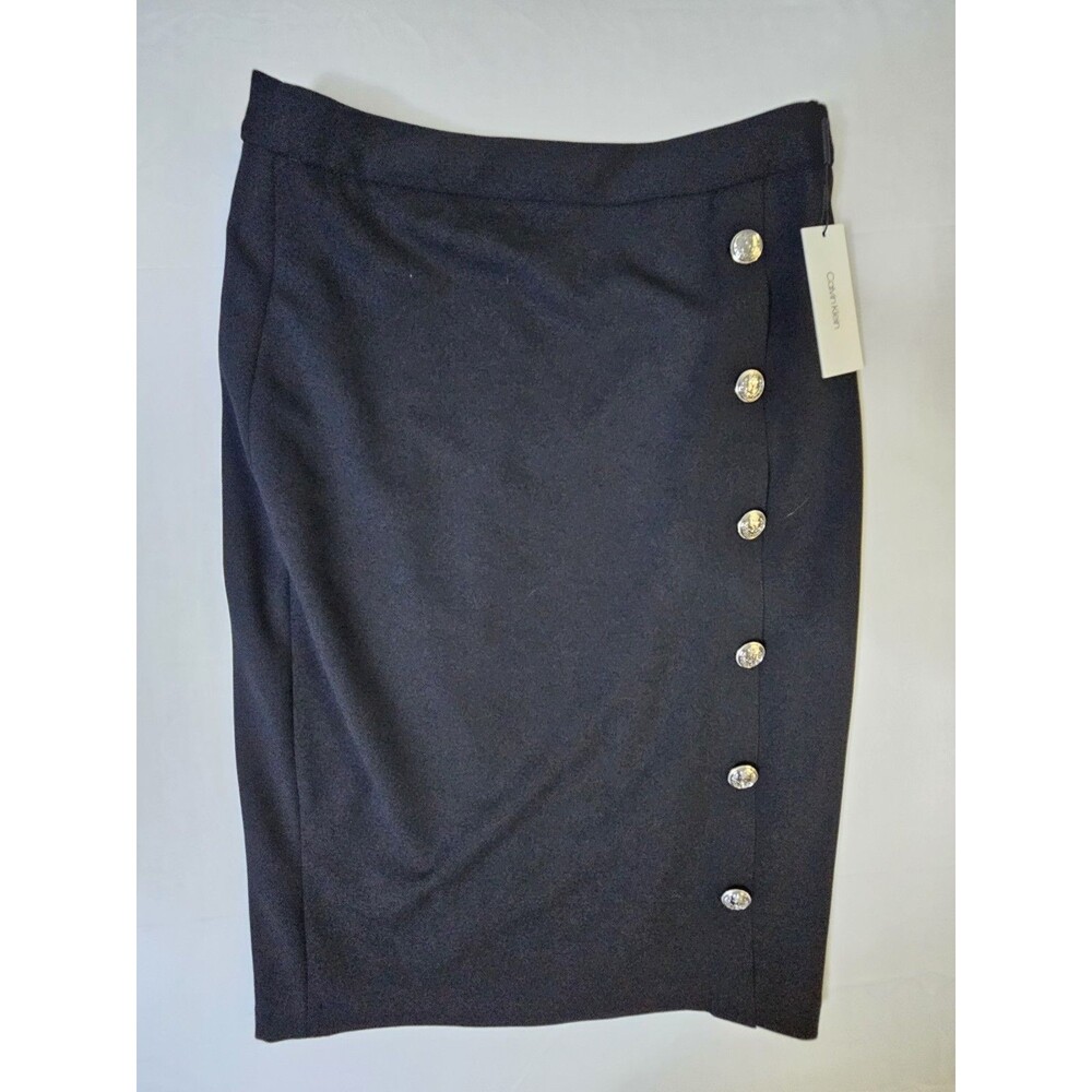 Calvin Klein Pencil Skirt Women's Size 8 Black Nautical Side Button NEW TAG